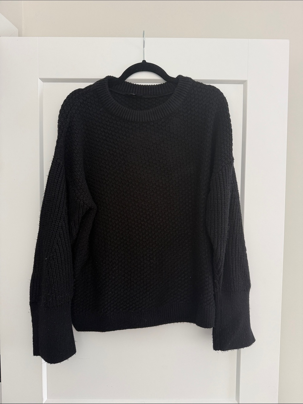 Topshop Black Textured Crewneck Sweater